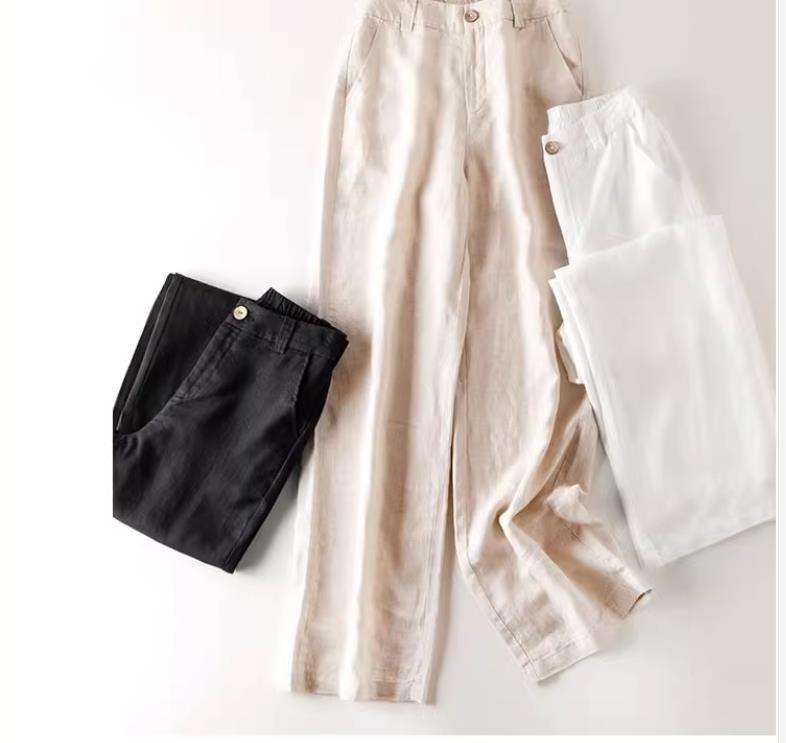 Light beige summer thin casual pants from Spacewallart, displayed flat with a comfortable fit and lightweight fabric.