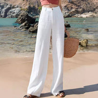 Light beige casual summer pants from Spacewallart featuring a slim fit and lightweight fabric, ideal for warm weather.