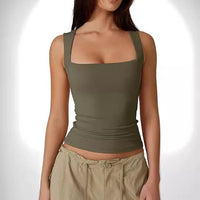 Spacewallart summer square-neck sleeveless tank top in solid color, casual apparel for warm weather.