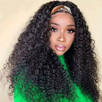 Water wave human hair headband wig by Spacewallart featuring natural texture and secure headband for stylish, comfortable wear.
