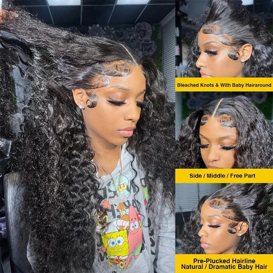 Deep wave HD lace frontal wig by Spacewallart, showcasing natural deep wave hair texture and intricate lace frontal details.