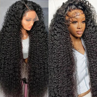Spacewallart HD deep wave curly lace front hair wig showcasing glossy, textured deep wave curls and a natural lace front design.