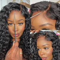Deep wave glueless wig by Spacewallart, showcasing natural-looking hair with soft, deep wave curls and a secure, seamless fit.