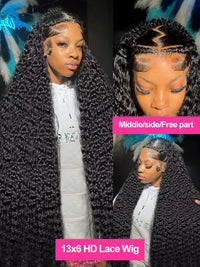 Spacewallart Water Wave Curly Lace Frontal Wig featuring natural water wave curls on a hair lace frontal.
