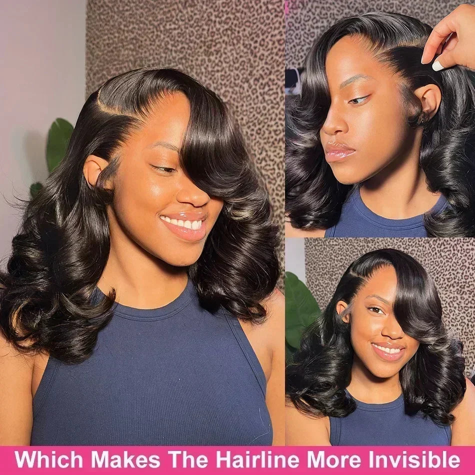 Body Wave short human hair wig by Spacewallart featuring natural wave texture and realistic hair appearance.