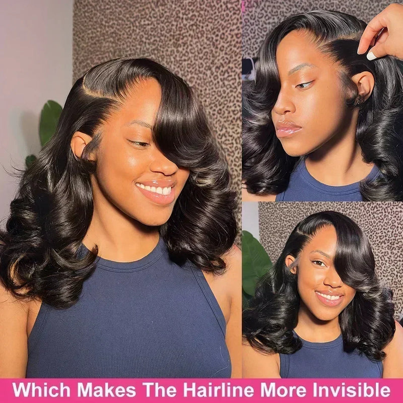 Body Wave short human hair wig by Spacewallart featuring natural wave texture and realistic hair appearance.