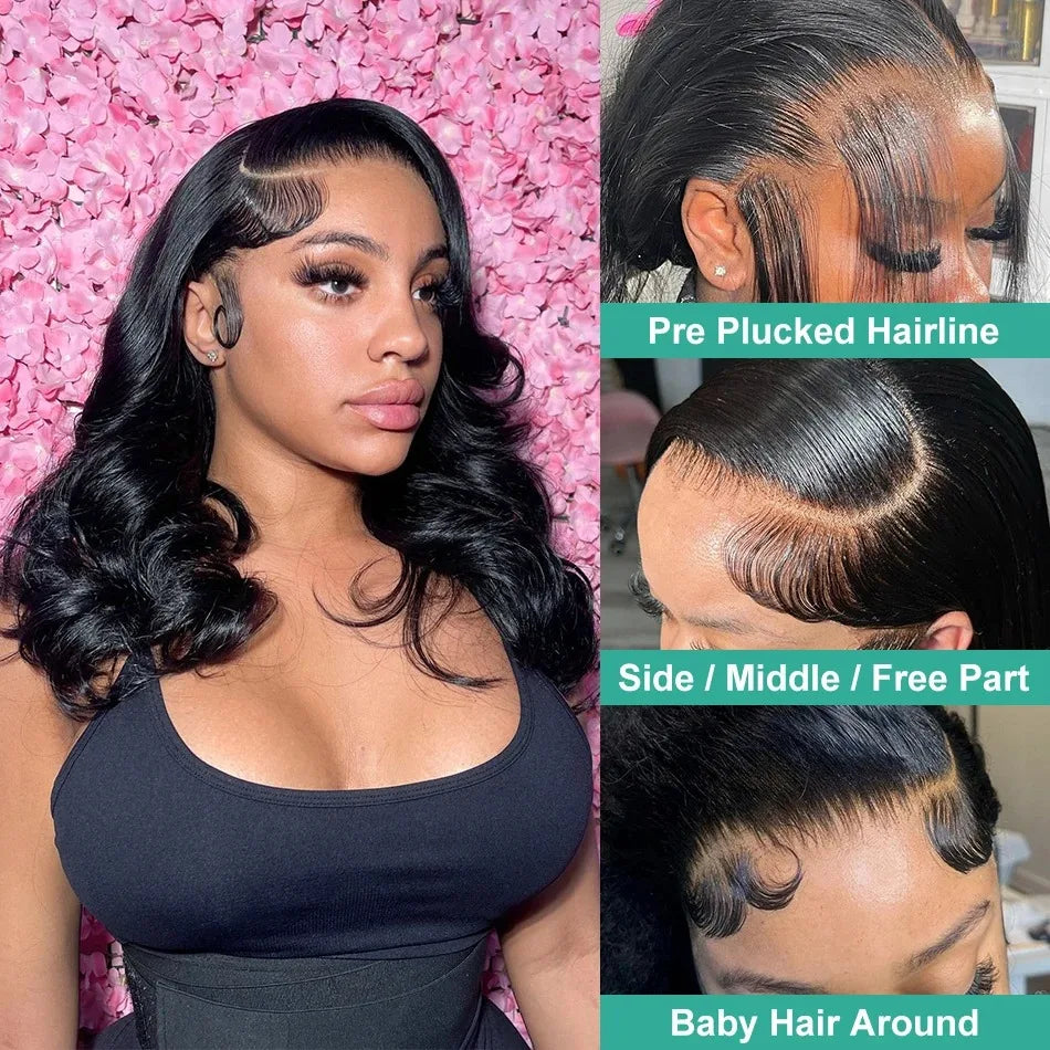 Body Wave Bob Wig by Spacewallart featuring natural-looking hair with soft waves and a sleek bob cut.
