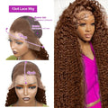 Chocolate brown deep wave lace front curly wig by Spacewallart, showcasing voluminous, textured curls and a natural lace front.