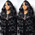 Real Remy Brazilian human hair wig by Spacewallart, showcasing natural black, straight hair with a sleek, full hairstyle.