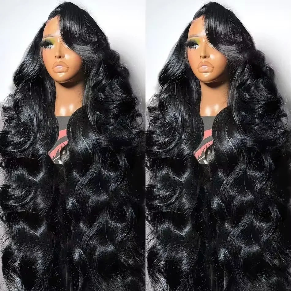 Real Remy Brazilian human hair wig by Spacewallart, showcasing natural black, straight hair with a sleek, full hairstyle.