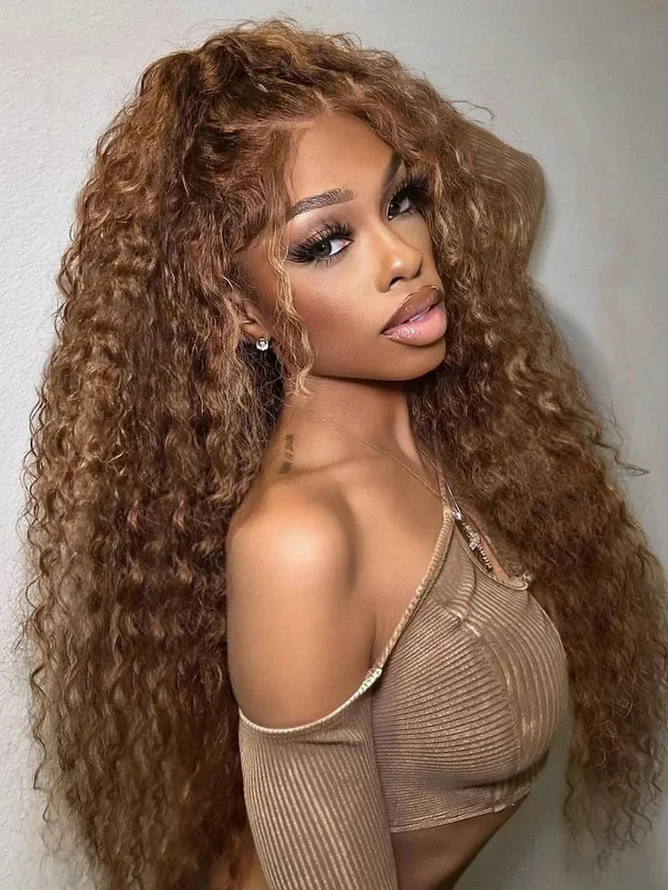 Deep Wave HD lace front human hair wig by Spacewallart showcasing curly, natural-looking deep wave texture in a full lace style.