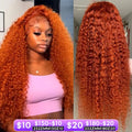 Orange colored Water Wave Human Hair Wig by Spacewallart, showcasing vibrant, wavy hair with a natural flow and texture.