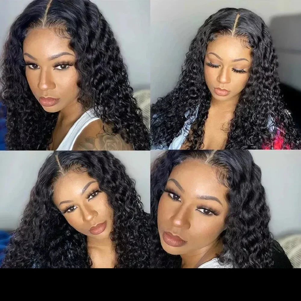 Deep wave glueless wig by Spacewallart, showcasing natural hair texture and full coverage on a mannequin head.