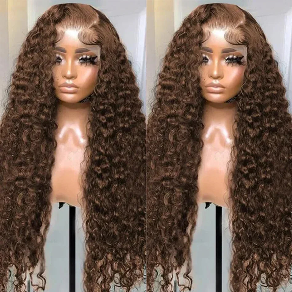 Deep wave curly wig frontal by Spacewallart featuring natural-looking, voluminous curly hair with a seamless lace frontal.