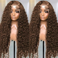 Deep wave curly wig frontal by Spacewallart featuring natural-looking, voluminous curly hair with a seamless lace frontal.