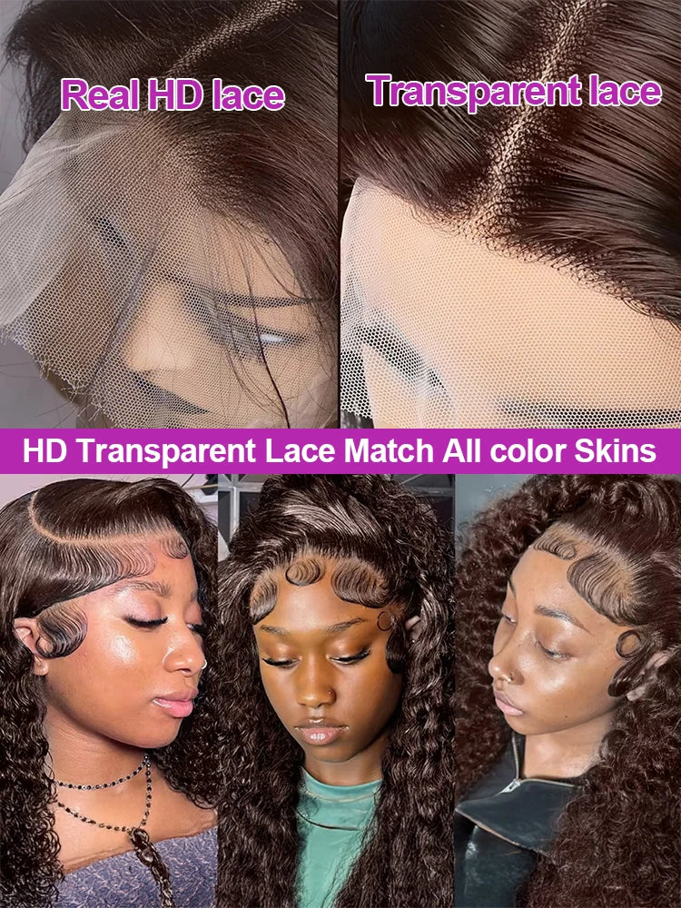 Chocolate brown deep wave lace front curly wig by Spacewallart, showcasing voluminous, textured curls and a natural-looking lace front.