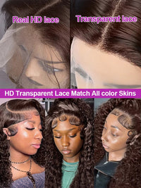Chocolate brown deep wave lace front curly wig by Spacewallart, showcasing voluminous, textured curls and a natural-looking lace front.