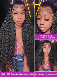 Deep wave HD lace front human hair curly wig by Spacewallart, showcasing full, voluminous curls and natural lace front for a seamless look.