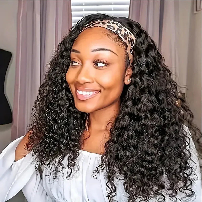 Water wave human hair headband wig by Spacewallart featuring natural water wave texture and easy-to-wear headband style