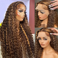 Honey blonde deep curly wig by Spacewallart, transparent lace hair wig with voluminous curls, natural and stylish for versatile looks.