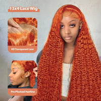 Orange Water Wave Human Hair Wig by Spacewallart, showcasing vibrant curly hair with a natural water wave texture.