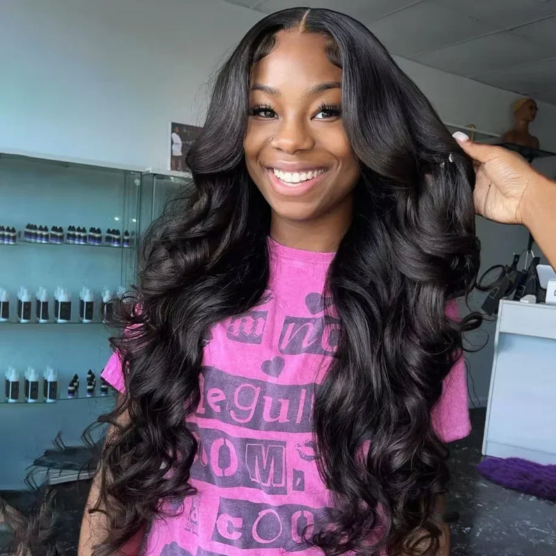 Real Remy Brazilian human hair wig by Spacewallart, showcasing natural black wig with soft, silky strands and realistic hairline.