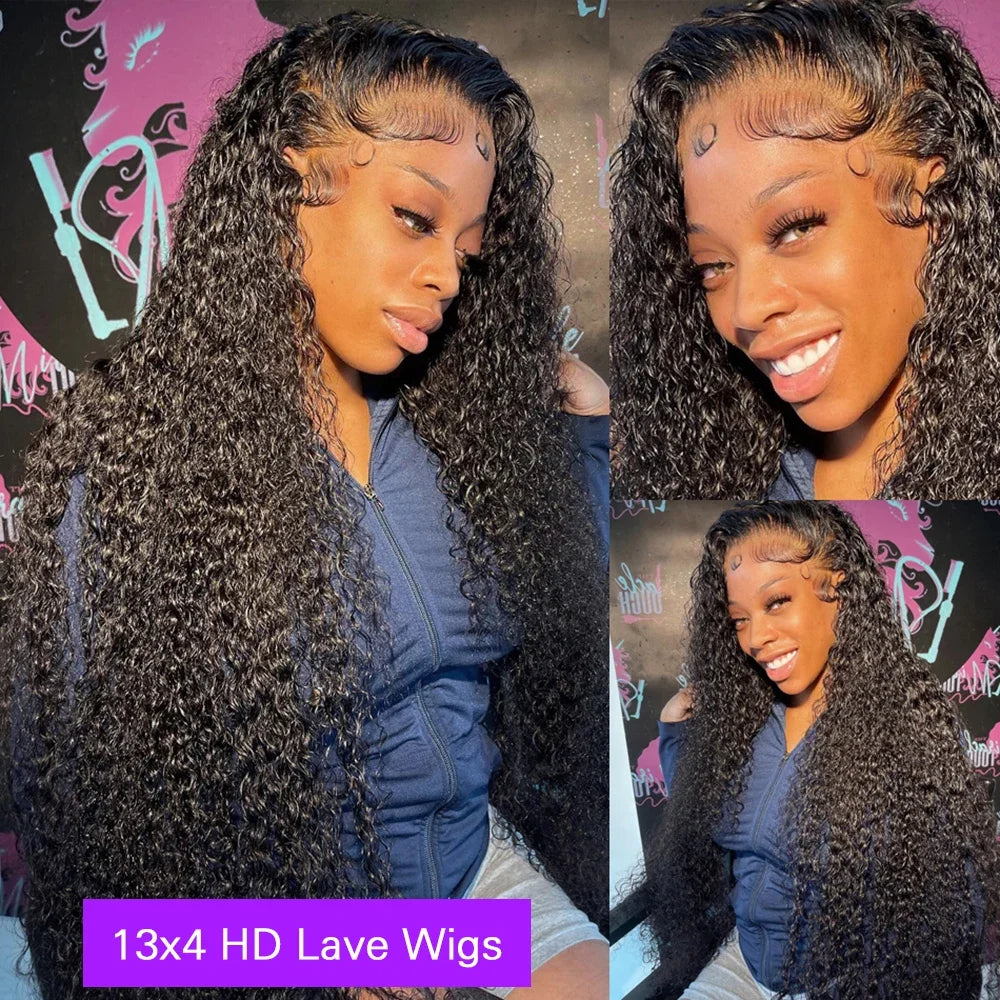 Deep Wave Frontal HD Lace Wig by Spacewallart featuring natural deep wave hair and a transparent lace front for a seamless look.