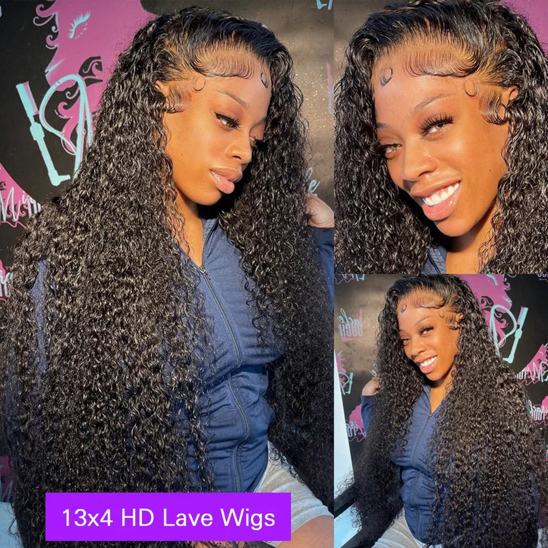 Deep Wave Frontal HD Lace Wig by Spacewallart featuring natural deep wave hair and a transparent lace front for a seamless look.