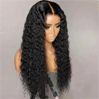 Soft natural black kinky curly lace front wig by Spacewallart featuring voluminous curly hair and a lace front for natural styling.