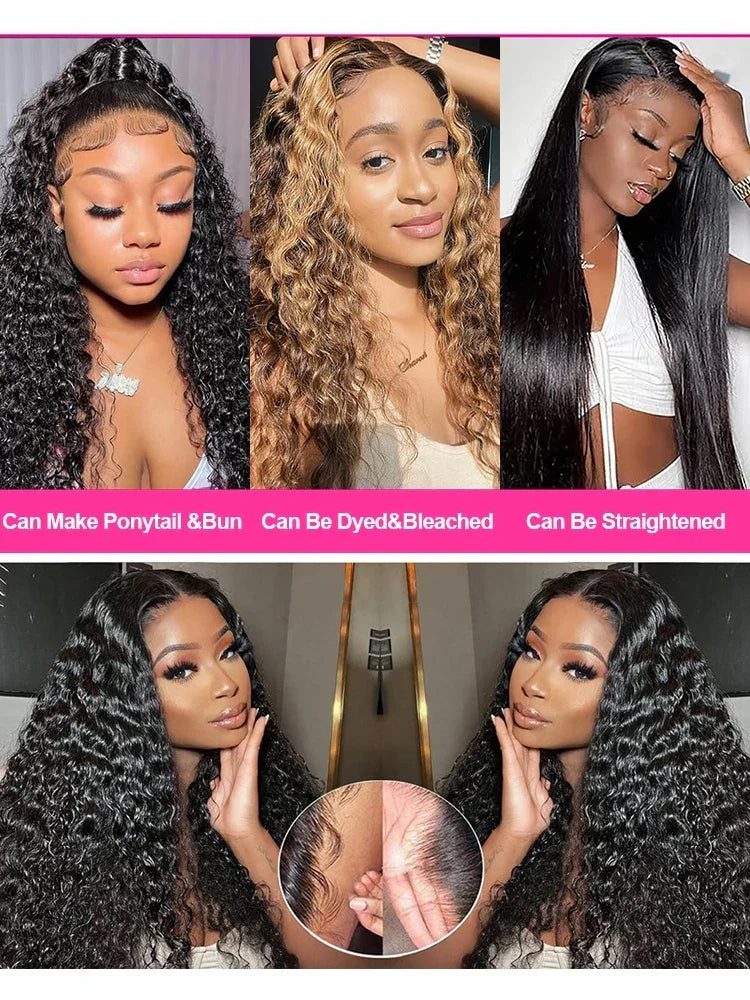 Spacewallart water wave curly lace frontal wig featuring lush, natural-looking water wave curls and a lace front for a seamless fit.