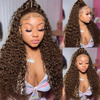 Deep wave curly wig frontal by Spacewallart featuring natural hair texture and full coverage, showcasing the intricate wave pattern.