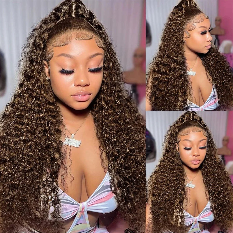 Deep wave curly wig frontal by Spacewallart featuring natural hair texture and full coverage, showcasing the intricate wave pattern.