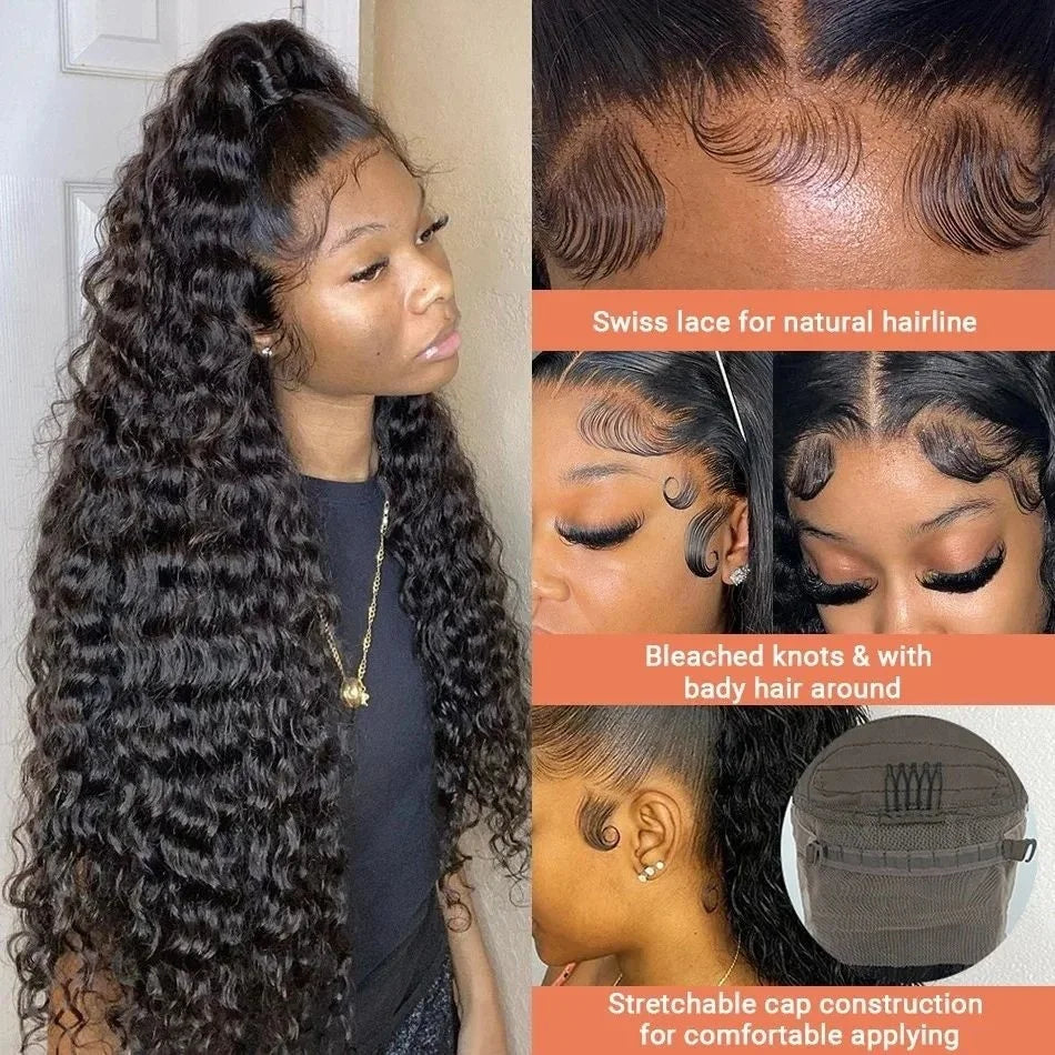 Deep wave lace frontal curly wig by Spacewallart, showcasing a natural hairline with voluminous, tightly curled deep wave hair.