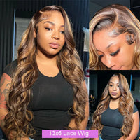 Body Wave Highlight Human Hair Wig by Spacewallart featuring natural waves and highlighted tones for a stylish look.