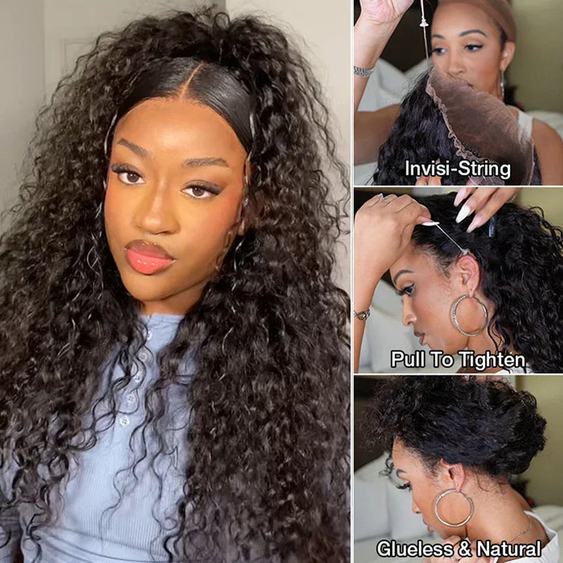 Deep wave strap snug fit wig by Spacewallart featuring curly hair and adjustable fit, shown on a mannequin head.