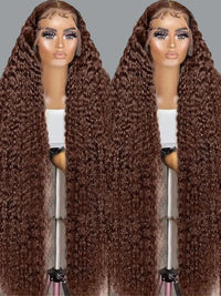 Chocolate brown deep wave human hair wig from Spacewallart, showcasing the full, wavy hairstyle on a mannequin head.