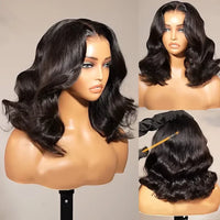 Body Wave Short Human Hair Wig by Spacewallart featuring natural waves and a short length, styled for versatile wear.