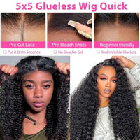 Deep wave human hair wig by Spacewallart featuring a glueless design and natural deep wave texture.