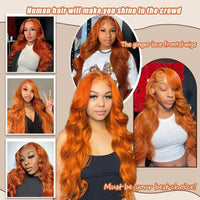 Ginger orange lace front human hair wig by Spacewallart, showcasing vibrant color and natural-looking lace front hairstyle.