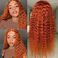 Orange ginger lace front curly wig from Spacewallart featuring vibrant color and voluminous curls for a stylish look.