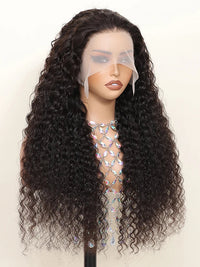 Deep wave lace front human hair curly wig by Spacewallart, showcasing natural curls and lace front construction.