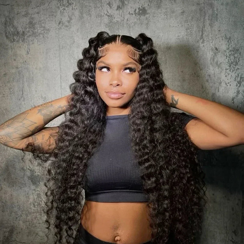 Deep Wave HD lace frontal human hair wig by Spacewallart, showcasing curly deep wave texture with lace closure and natural hairline.