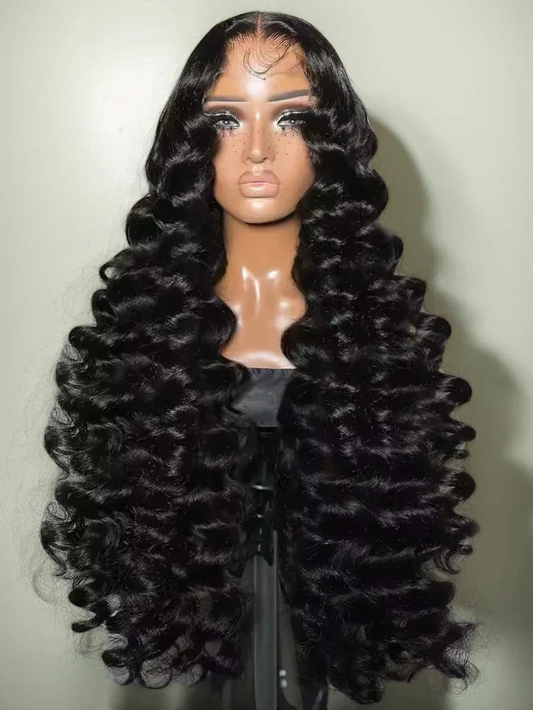 Loose deep wave human hair wig by Spacewallart showing soft, flowing deep wave texture on a full lace wig.