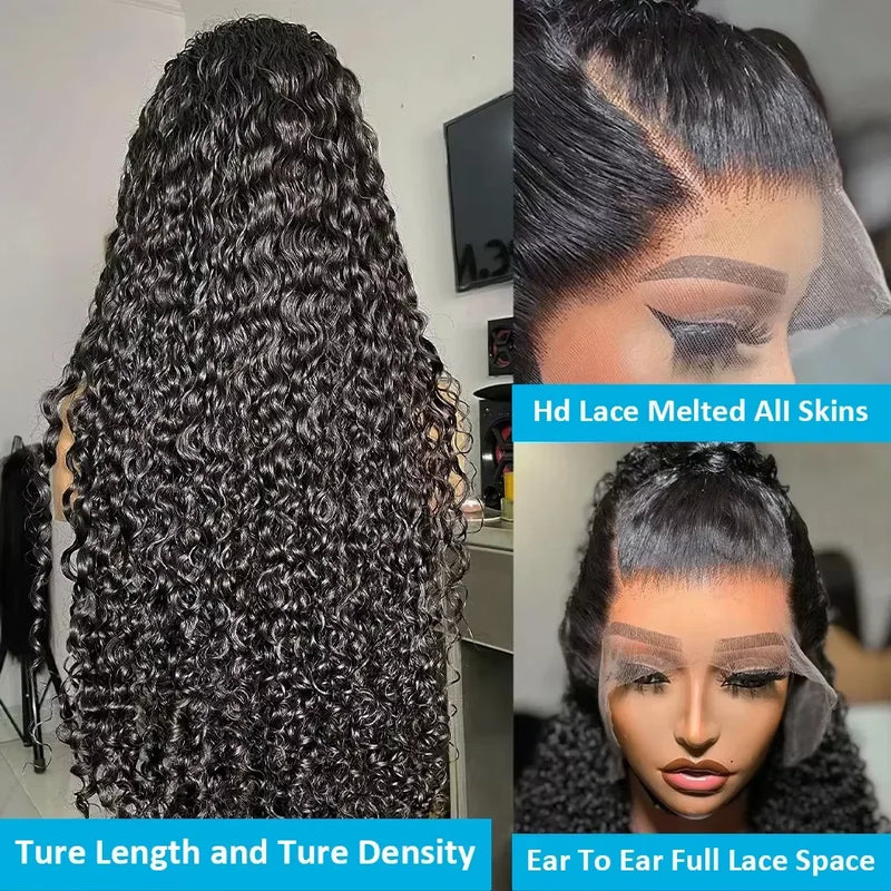 Deep wave curly lace frontal wig by Spacewallart, showcasing natural deep wave texture and intricate lace front design.
