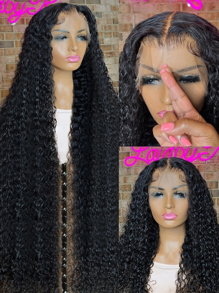 Deep wave HD lace front human hair wig with curly texture by Spacewallart, showcasing the intricate lace and voluminous curls.