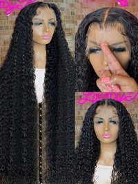 Deep wave HD lace front human hair wig with curly texture by Spacewallart, showcasing the intricate lace and voluminous curls.