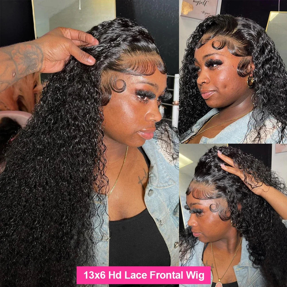 Deep wave curly lace front wig by Spacewallart with HD texture, showcasing voluminous, natural-looking hair curls