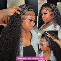 Deep wave curly lace front wig by Spacewallart with HD texture, showcasing voluminous, natural-looking hair curls