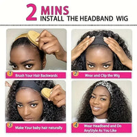 Water wave human hair headband wig by Spacewallart featuring natural water wave texture and comfortable headband style.
