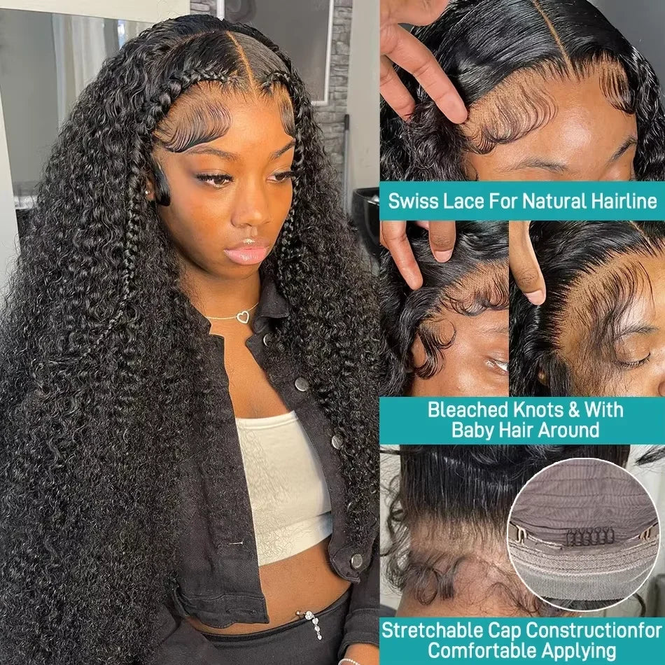 Deep wave curly lace frontal wig by Spacewallart featuring natural-looking deep wave curls and a lace closure for a seamless style.